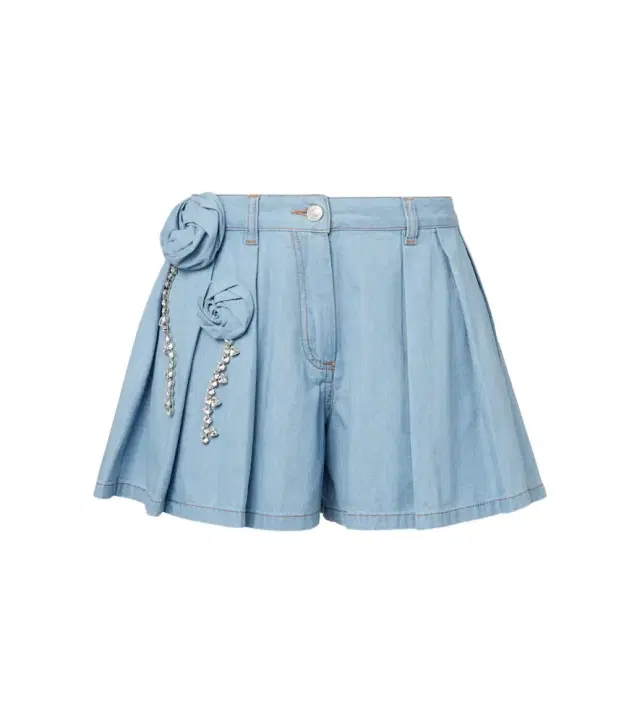 Area Floral-appliqué denim shorts