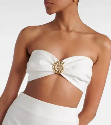 ADRIANA DEGREAS Embellished cotton-blend bandeau top | Thumbnail 2
