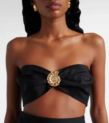 ADRIANA DEGREAS Embellished cotton-blend bandeau top | Thumbnail 4