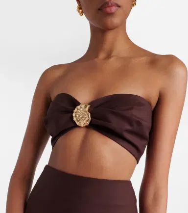 ADRIANA DEGREAS Embellished cotton-blend bandeau top | Thumbnail 3