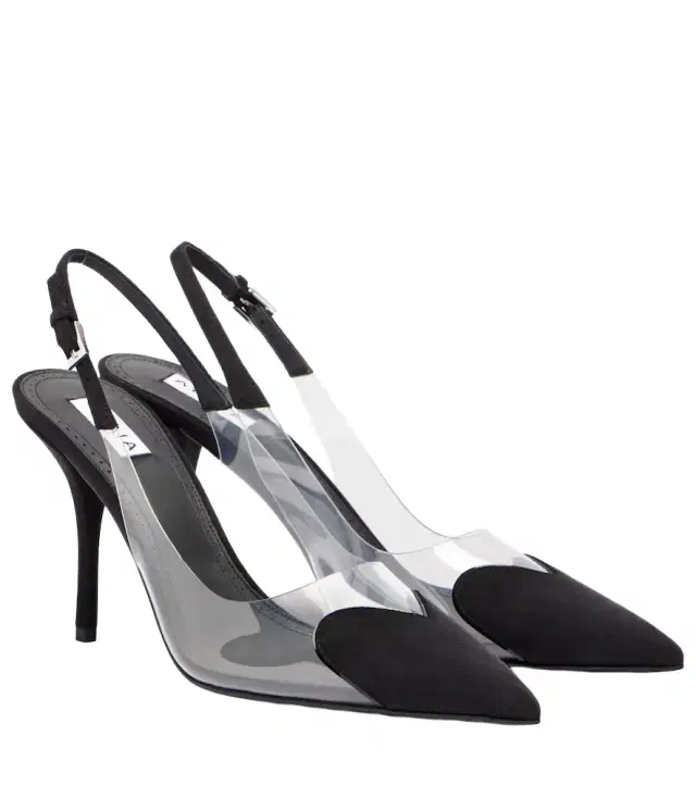 Alaia Alaïa Caur 90 suede and PVC slingback pumps
