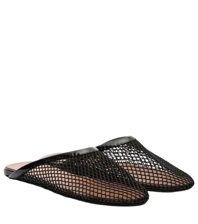 Alaia Alaïa Patent leather-trimmed fishnet mules