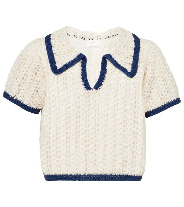 Anna Kosturova Coastal crochet cotton polo shirt