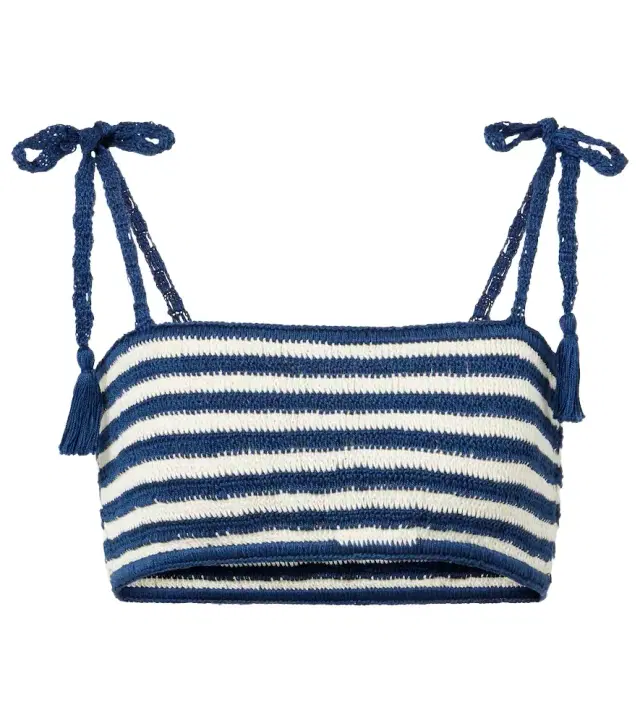 Anna Kosturova Coastal striped crochet cotton crop top