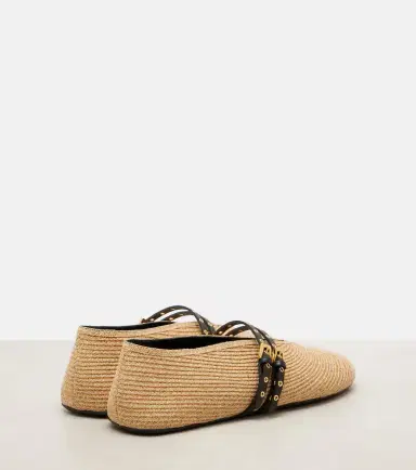Alaïa Alaïa Leather-trimmed straw ballet flats | Thumbnail 2