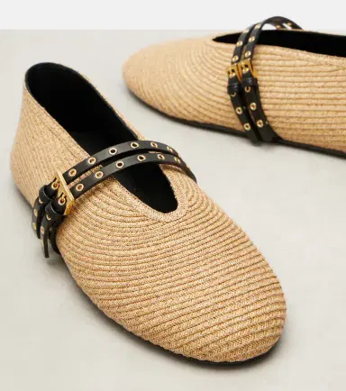 Alaïa Alaïa Leather-trimmed straw ballet flats | Thumbnail 4