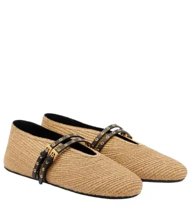 Alaïa Alaïa Leather-trimmed straw ballet flats | Thumbnail 1