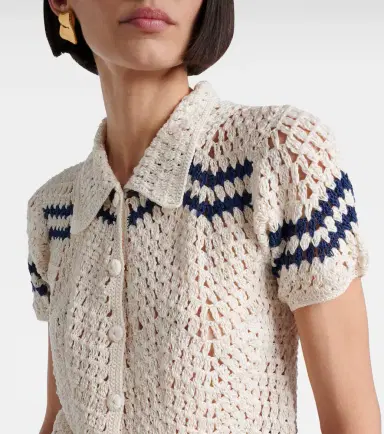 Anna Kosturova Nautical chevron crochet cotton shirt | Thumbnail 4
