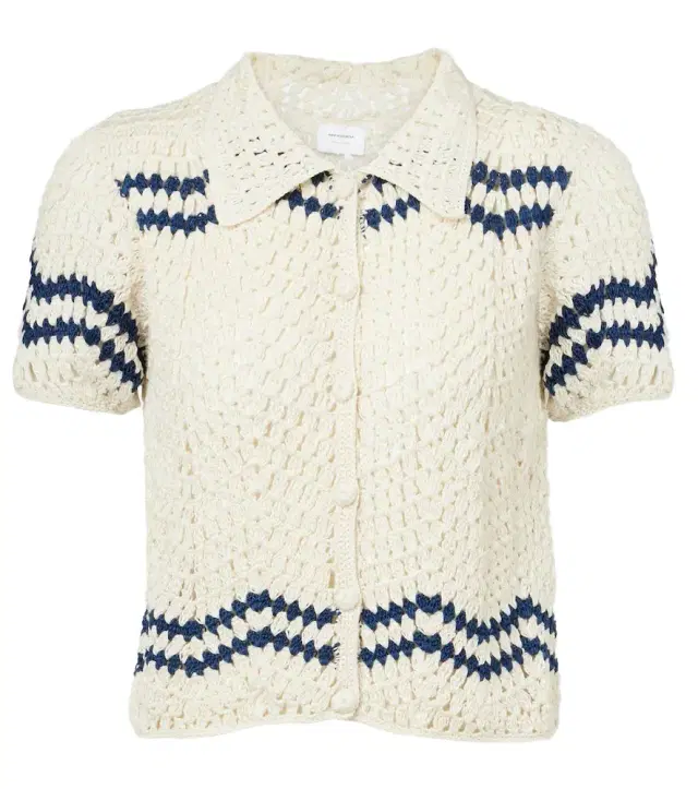 Anna Kosturova Nautical chevron crochet cotton shirt