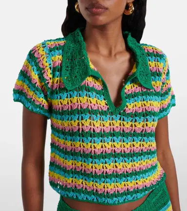 Anna Kosturova Striped crochet cotton polo shirt | Thumbnail 4