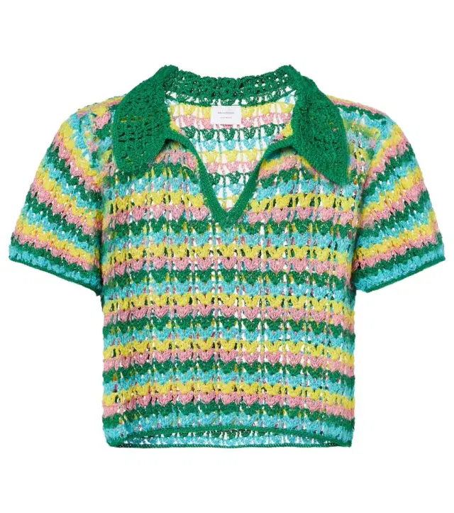 Anna Kosturova Striped crochet cotton polo shirt