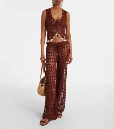 Anna Kosturova Crochet fringed cotton crop top | Thumbnail 2