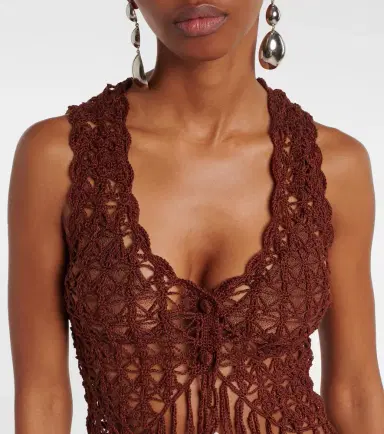 Anna Kosturova Crochet fringed cotton crop top | Thumbnail 3