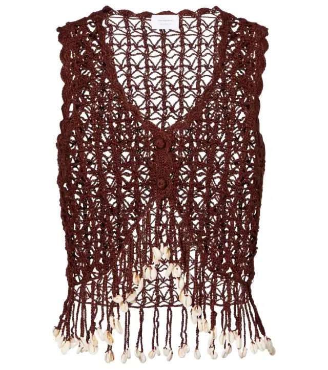 Anna Kosturova Crochet fringed cotton crop top