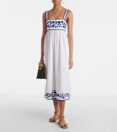 JULIET DUNN Embroidered cotton and linen midi dress | Thumbnail 2