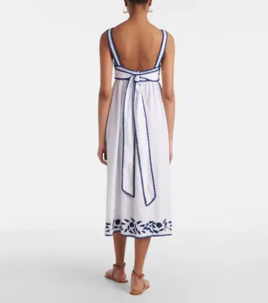 JULIET DUNN Embroidered cotton and linen midi dress | Thumbnail 4