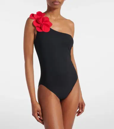 Karla Colletto Tess floral-appliqué one-shoulder swimsuit | Thumbnail 4
