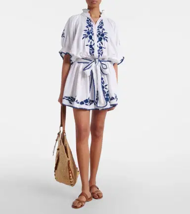 JULIET DUNN Embroidered cotton and linen minidress | Thumbnail 2