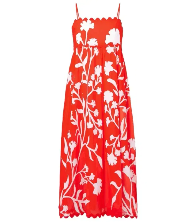 JULIET DUNN Printed scalloped cotton midi dress