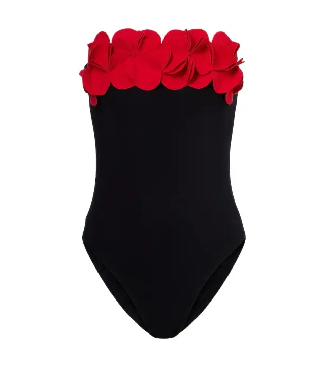 Karla Colletto Floral-appliqué strapless swimsuit