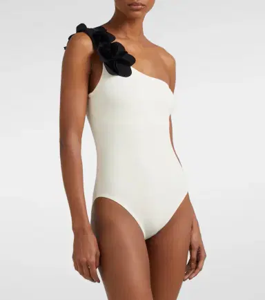 Karla Colletto Tess floral-appliqué one-shoulder swimsuit | Thumbnail 2