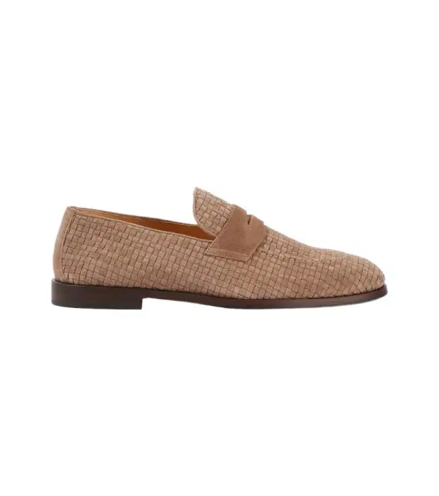 Woven suede penny loafers