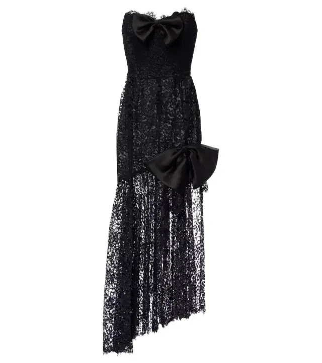Alessandra Rich Bow-detail asymmetric lace bustier dress