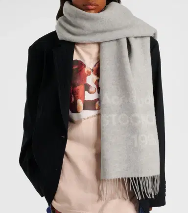 Acne Studios Fringed logo wool jacquard scarf | Thumbnail 5