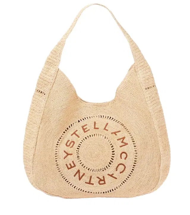 Stella McCartney Logo embroidered raffia tote bag