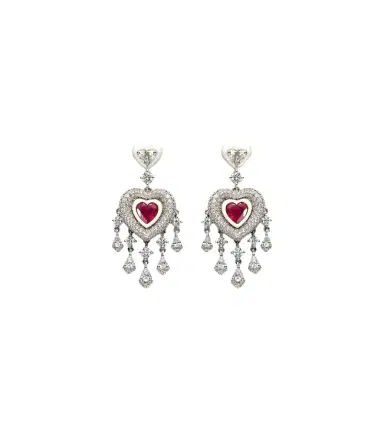 Kamyen Heart 18kt white gold earrings with rubies and diamonds | Thumbnail 1 Kamyen Heart 18kt white gold earrings with rubies and diamonds | Thumbnail 1