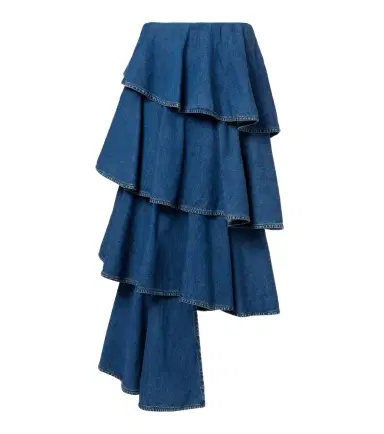 Alaïa Alaïa Spiral tiered denim midi skirt | Thumbnail 1 Alaïa Alaïa Spiral tiered denim midi skirt | Thumbnail 1