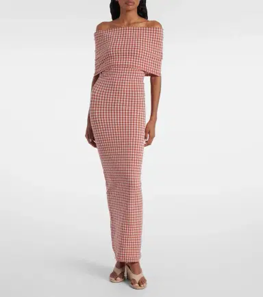 Alaïa Alaïa Gingham off-shoulder maxi dress | Thumbnail 5