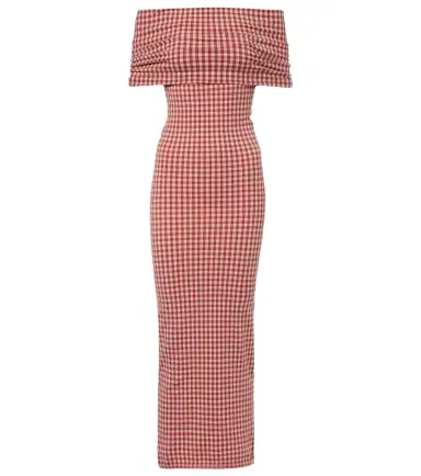 Alaïa Alaïa Gingham off-shoulder maxi dress | Thumbnail 1