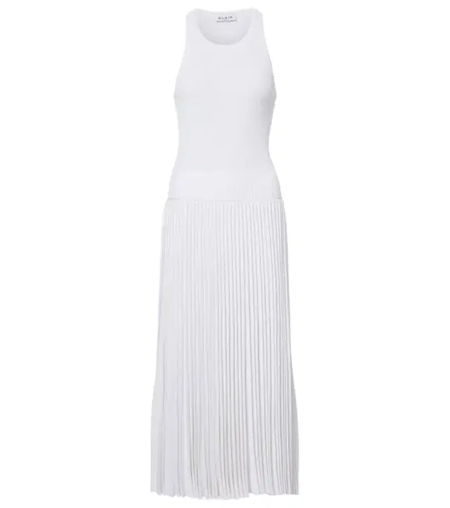 Alaia Alaïa Pleated ribbed-knit midi dress