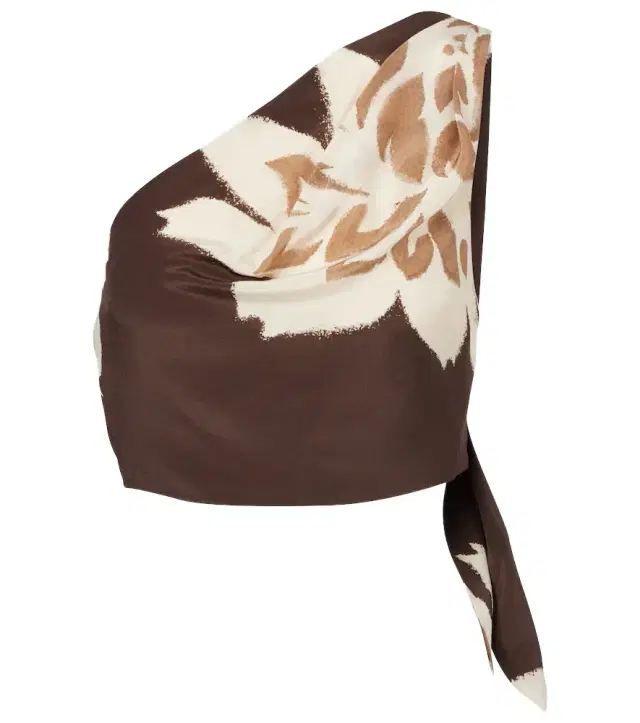SIR Floral one-shoulder silk satin top