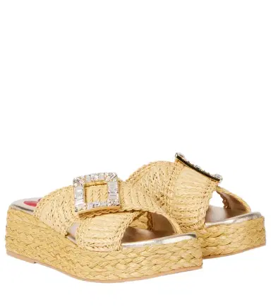 Roger Vivier Embellished raffia espadrille slides | Thumbnail 1 Roger Vivier Embellished raffia espadrille slides | Thumbnail 1