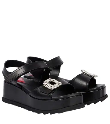 Roger Vivier Slidy Viv' embellished leather wedge sandals | Thumbnail 1