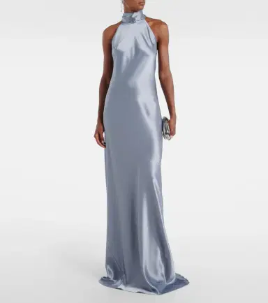 Galvan Sienna halterneck satin gown | Thumbnail 5