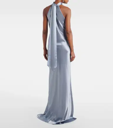 Galvan Sienna halterneck satin gown | Thumbnail 6