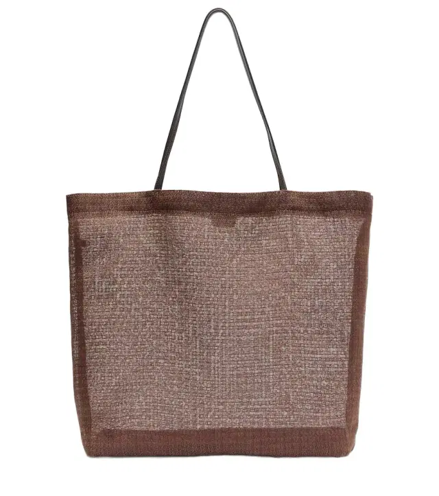 The Row Barn leather-trimmed mesh tote bag