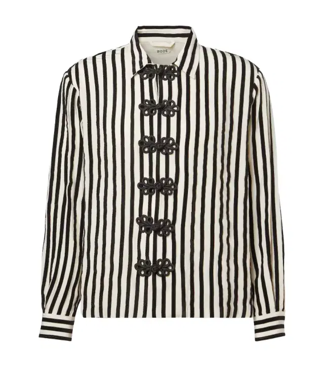 Striped velvet-trimmed silk shirt
