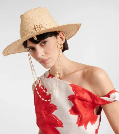 Ruslan Baginskiy ogo faux pearl-embellished straw fedora | Thumbnail 4