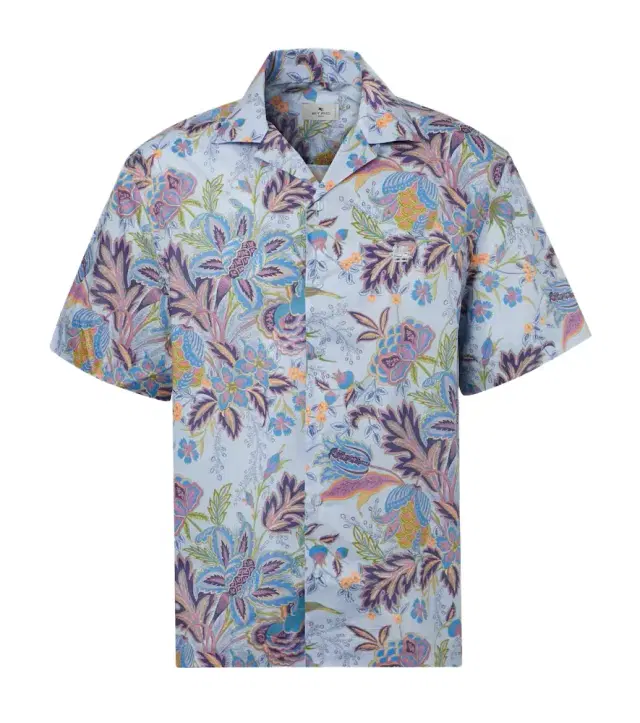 Etro Printed cotton poplin bowling shirt