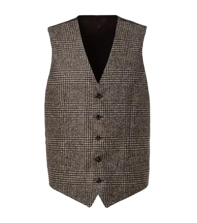 Checked single-breasted vest