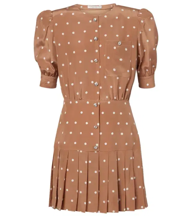 Alessandra Rich Pleated polka-dot silk minidress