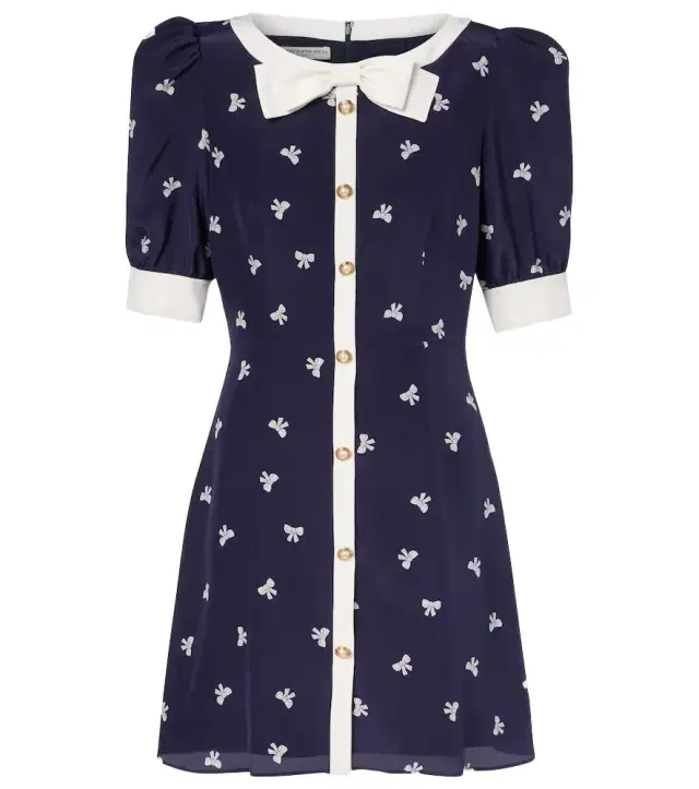 Alessandra Rich Bow-detail polka-dot silk minidress