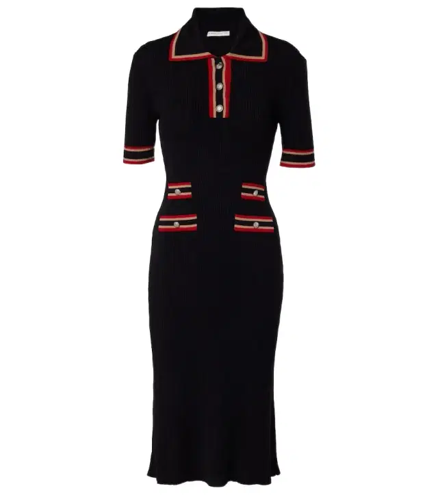 Alessandra Rich Ribbed-knit virgin wool polo dress