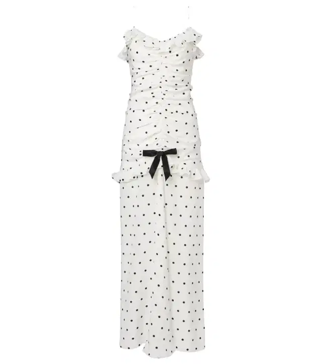 Alessandra Rich Ruched polka-dot silk maxi dress