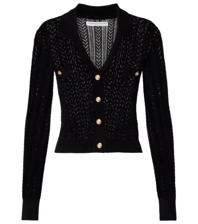 Alessandra Rich Pointelle cotton and cashmere cardigan