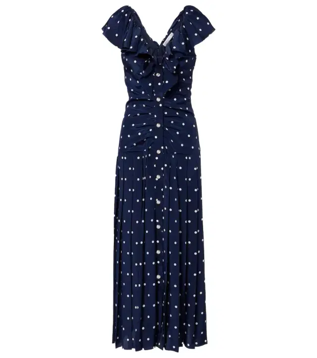 Alessandra Rich Polka-dot ruffled silk midi dress